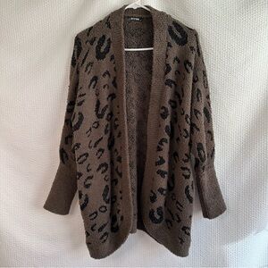 BTFBM Leopard Print Open Front Cardigan Women Medium Brown Black Cozy Sweater